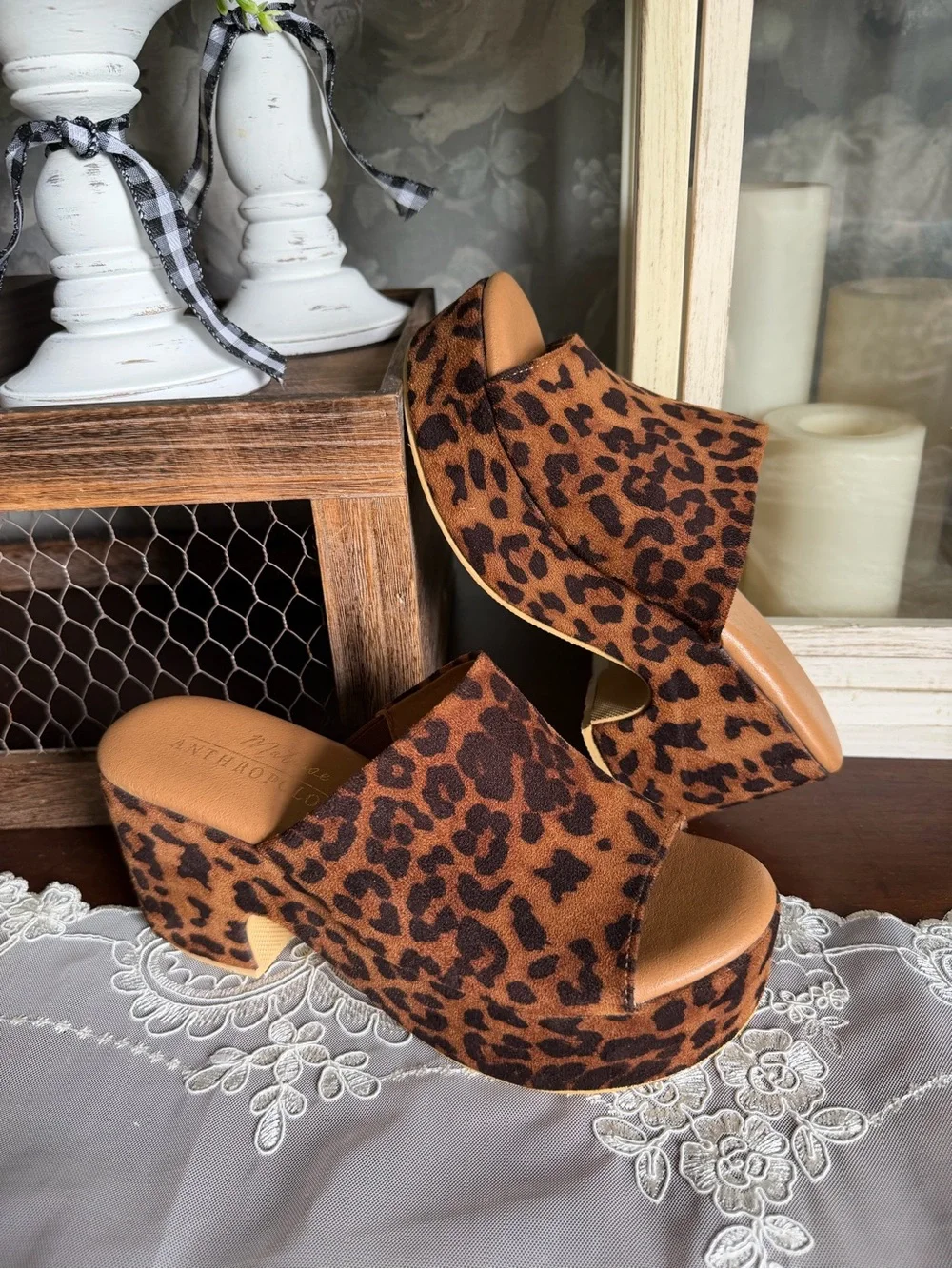 Anthropologie Matisse Leopard Print Platform Slide Mule Sandals Shoes Sz 6